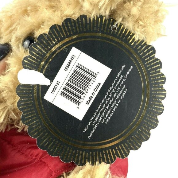 FAO Schwarz Teddy Bear 16 inch Plush Red Puffer Vest Striped Scarf - Picture 7 of 7